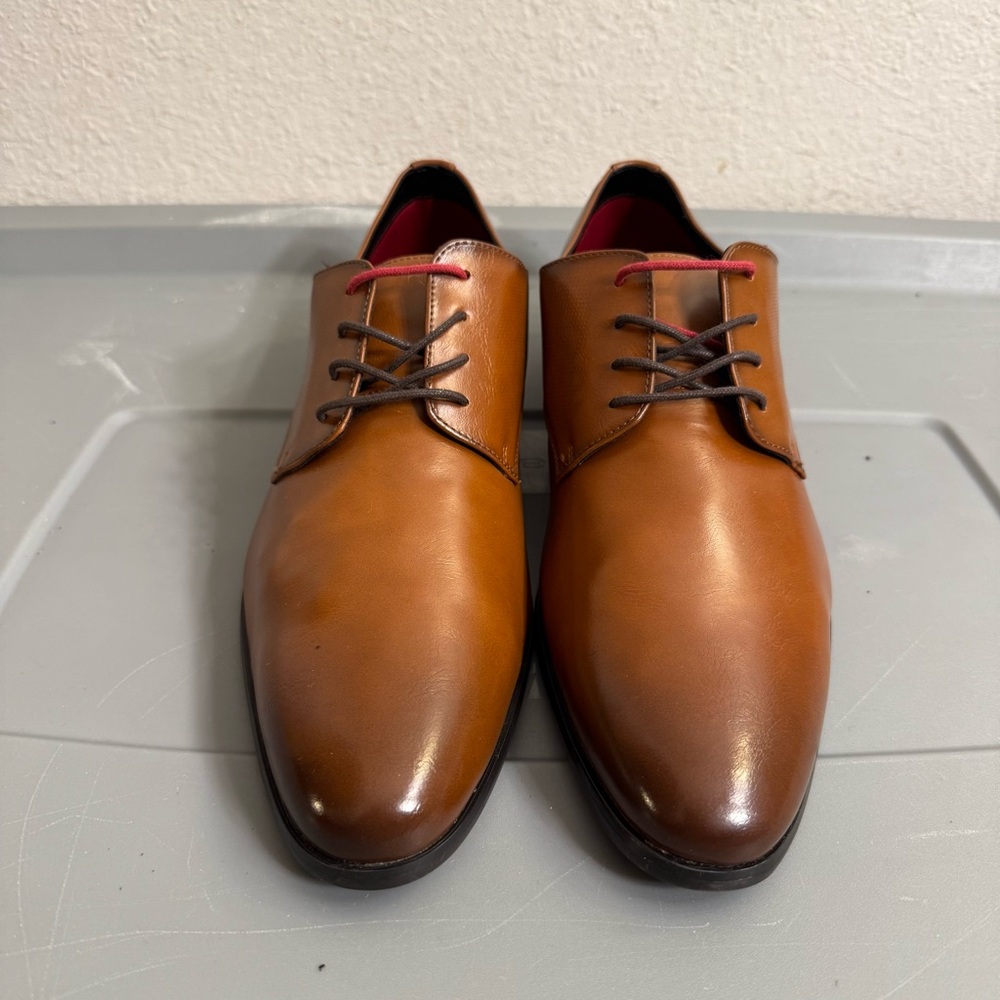 Call It Spring Tan Oxfords with Red Accents